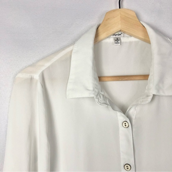 Papaya White & Black Chiffon Long Sleeve Button Down S - Picture 3 of 3